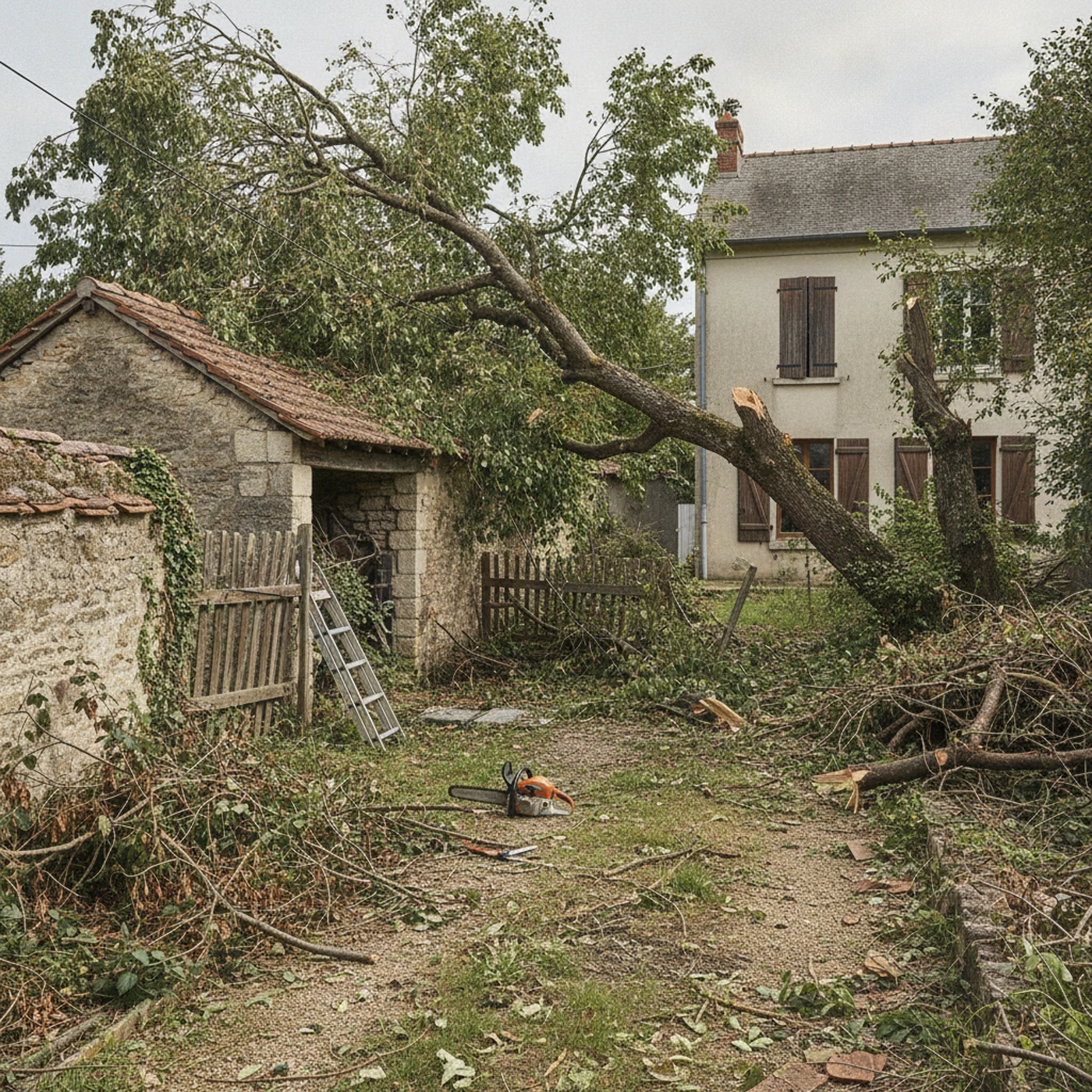 Arbre incliné vers une clôture dans le quartier Grâce de Dieu avant abattage urgent